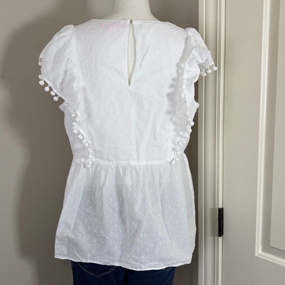Lilly Pulitzer Raquelle Top Swiss Dot Dobby Chambray White Peplum Embroidered L - Picture 7 of 13